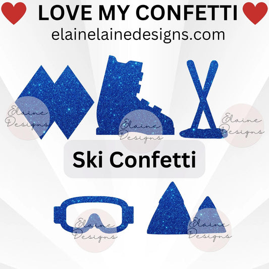 Ski Confetti – Winter Party Decor with Skis, Boots, Goggles, Mountains, and Double Black Diamonds, EED-C-12