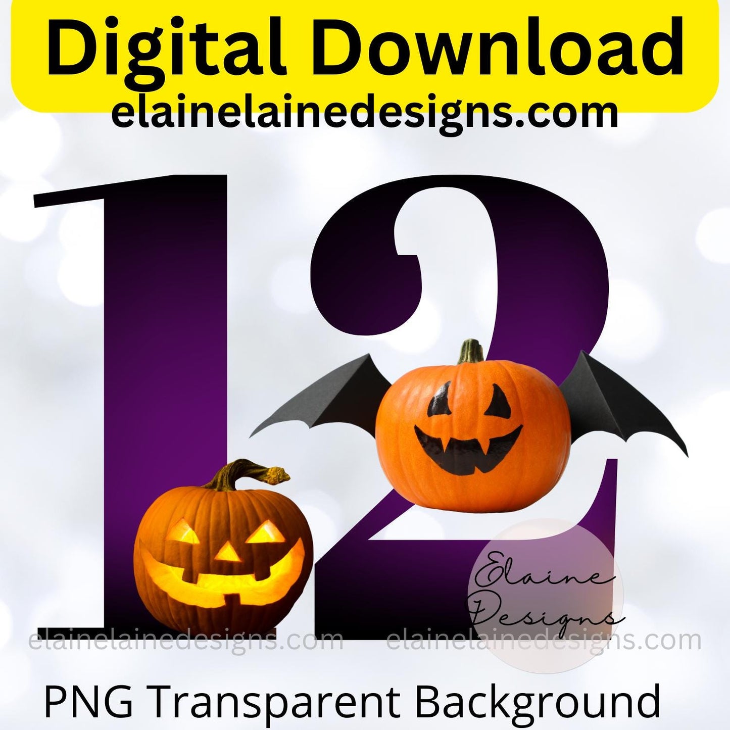 Halloween Numbers Clipart – Purple Numbers with Jack-O’-Lanterns (Digital Download), PNG, EED-N-564