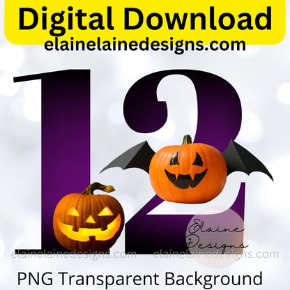 Halloween Numbers Clipart – Purple Numbers with Jack-O’-Lanterns (Digital Download), PNG, EED-N-564