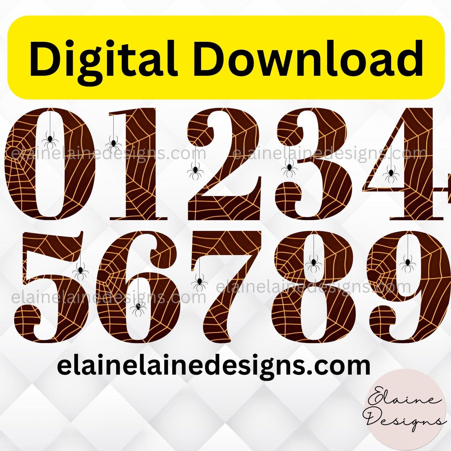 Halloween Spider Web Numbers Clipart – Scary Numbers with Hanging Spiders | PNG, EED-N-565