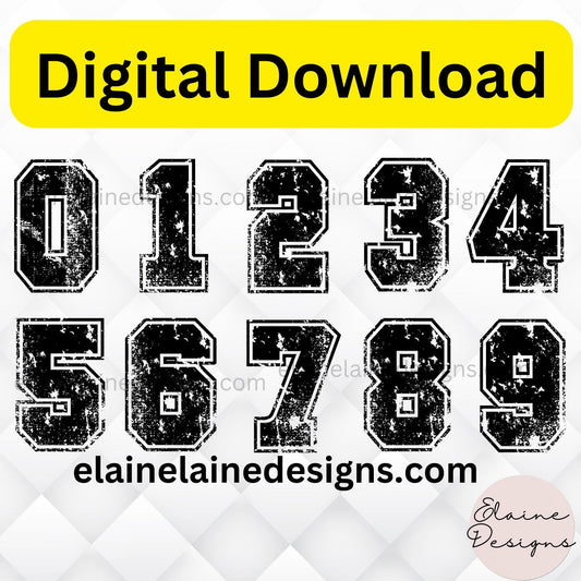 Black Varsity Numbers 0-9 | Grunge Distressed Numbers | Sports, Birthday, Wedding, DIY Crafts, EED-N-569