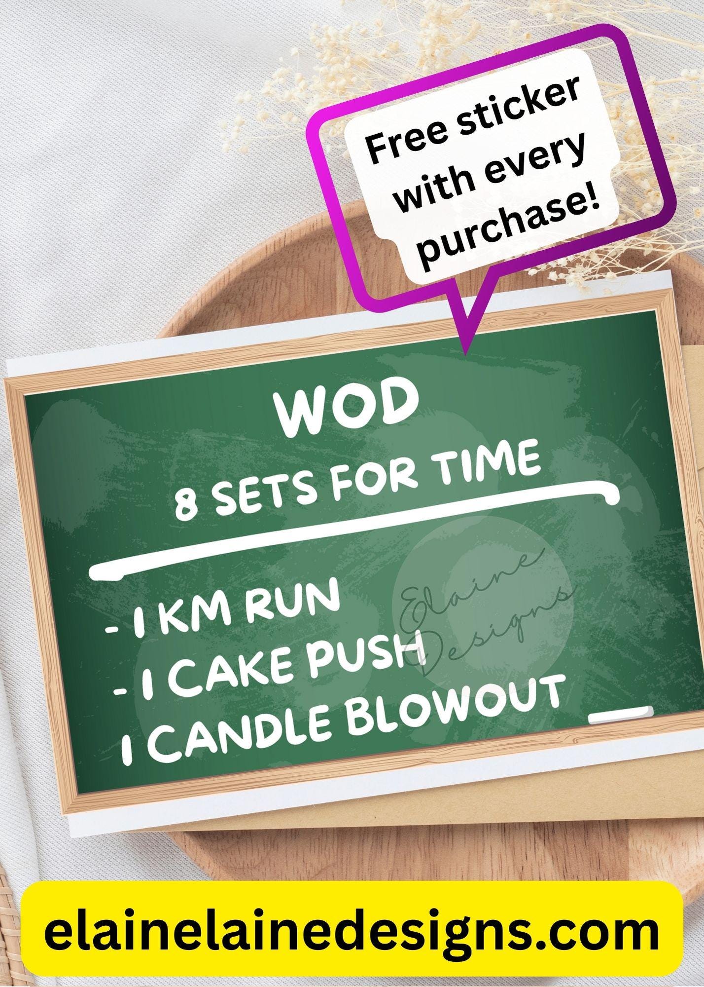 Hyrox Birthday Card – Funny Chalkboard Fitness WOD Theme | Free Sticker | Mail to Buyer or Recipient, EED-Cards-1