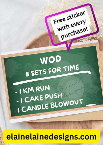 Hyrox Birthday Card – Funny Chalkboard Fitness WOD Theme | Free Sticker | Mail to Buyer or Recipient, EED-Cards-1