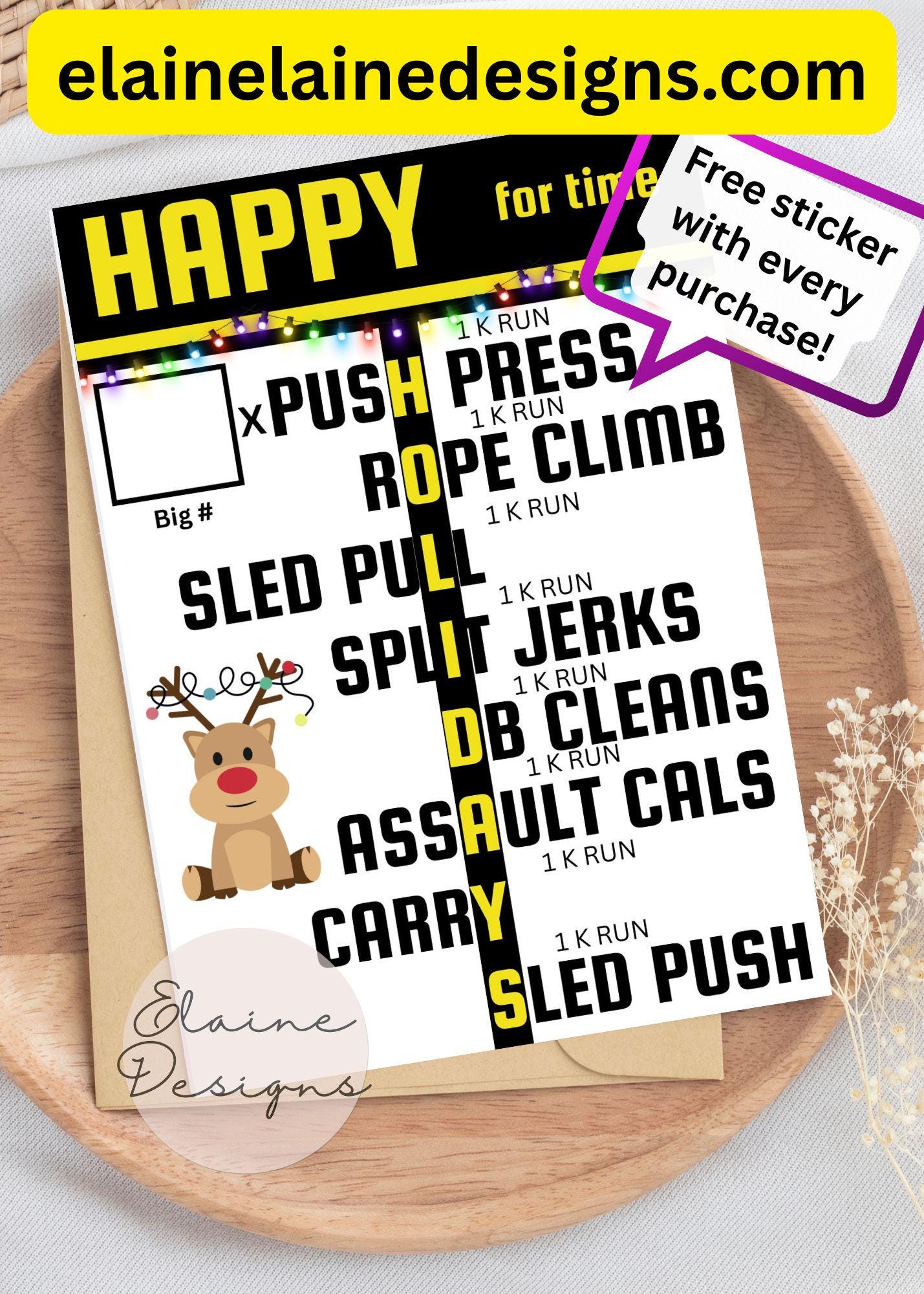 Happy Holidays WOD Card – Hyrox &amp; CrossFit Fitness Gift | Interactive Workout Holiday Card | Free Sticker, EED-CARDS-21