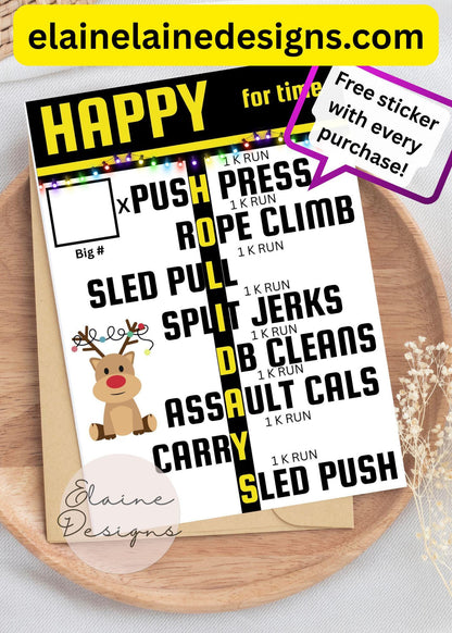 Happy Holidays WOD Card – Hyrox &amp; CrossFit Fitness Gift | Interactive Workout Holiday Card | Free Sticker, EED-CARDS-21