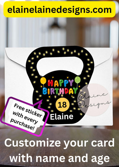 Custom Kettlebell Birthday Card | Personalized Fitness Birthday Card | HYROX CrossFit Gym Gift, EED-CARDS-28