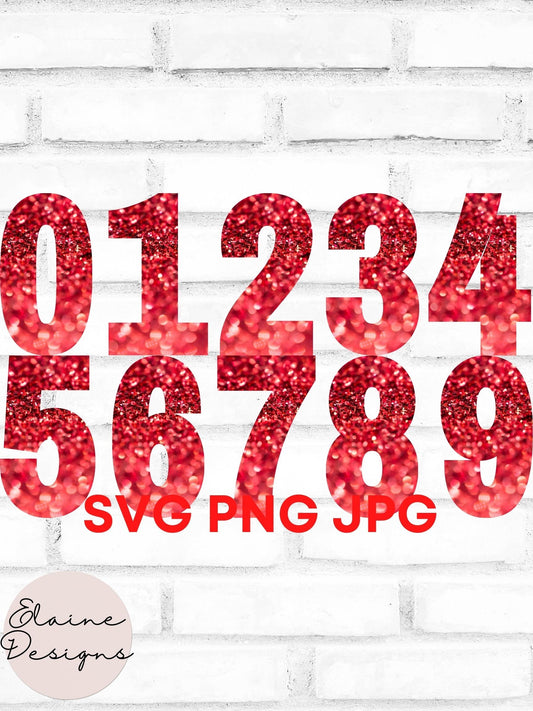 Elegant Red Glitter Numbers 0-9 | PNG &amp; JPG Digital Files | Birthday, Weddings, Table Numbers, DIY Crafts, EED-N-9