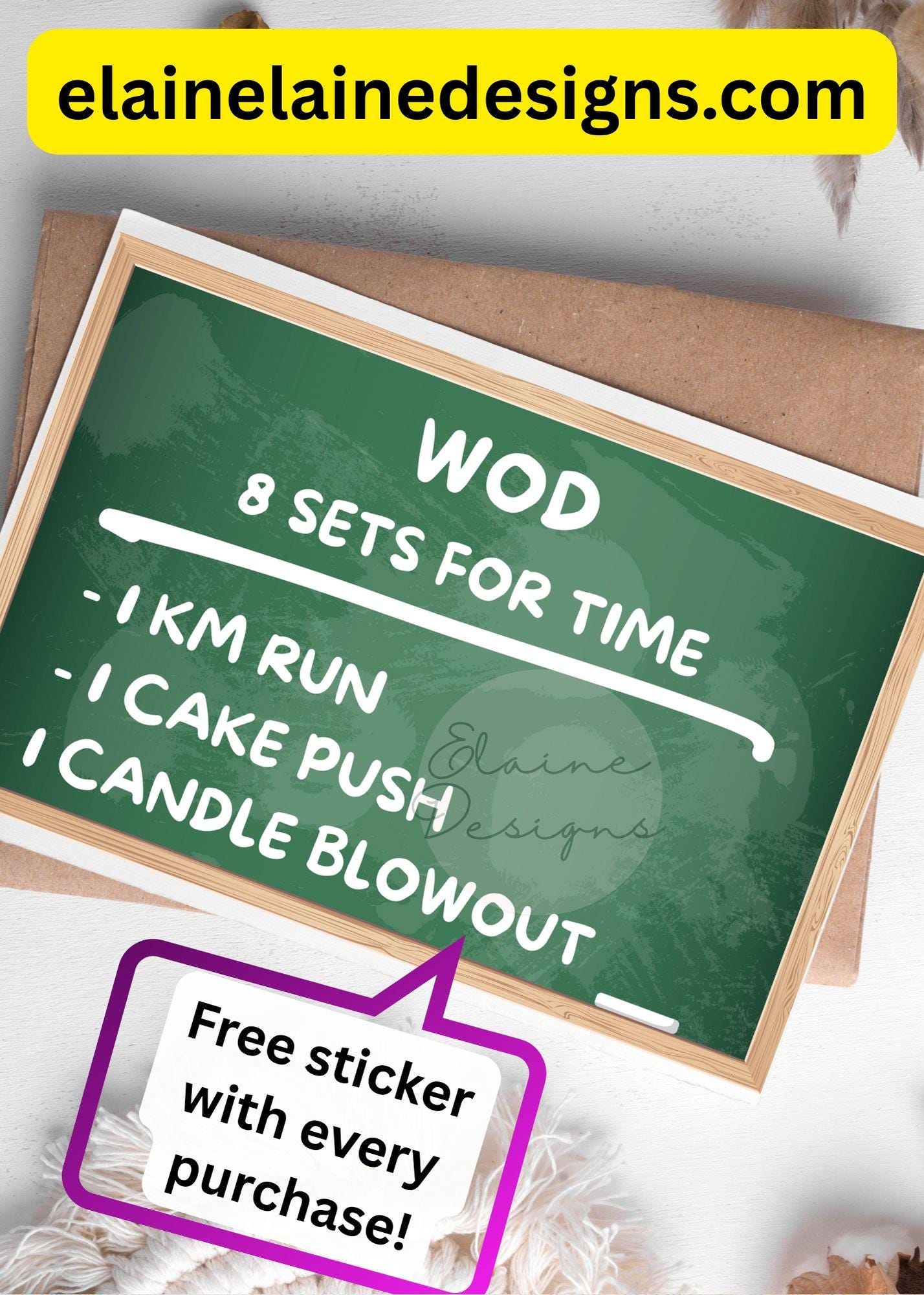 Hyrox Birthday Card – Funny Chalkboard Fitness WOD Theme | Free Sticker | Mail to Buyer or Recipient, EED-Cards-1