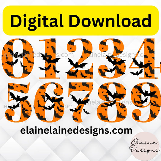 Spooky Halloween Numbers Clipart – Orange Numbers with Bats (Digital Download), PNG, Halloween Clipart, EED-N-566
