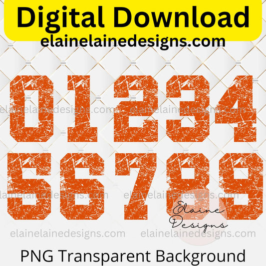 Orange Varsity Numbers 0-9 | Distressed Grunge Sports Numbers | Basketball, Jerseys, DIY Crafts, EED-N-668