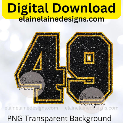 Black &amp; Gold Glitter Varsity Sports Numbers 0–9 | Digital Download PNG, EED-N-669