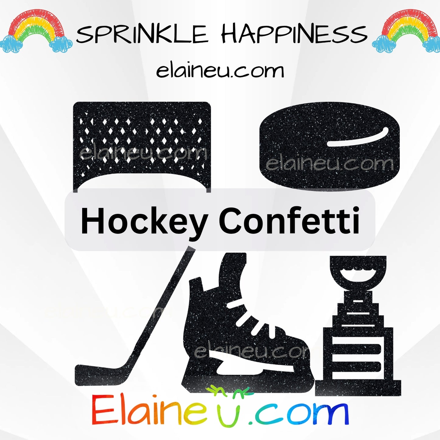 Hockey Confetti – Party Decor with Hockey Stick, Puck, Net, Stanley Cup, and Skates, EU-C-41