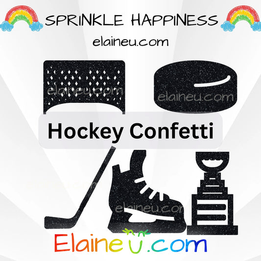 Hockey Confetti – Party Decor with Hockey Stick, Puck, Net, Stanley Cup, and Skates, EU-C-41