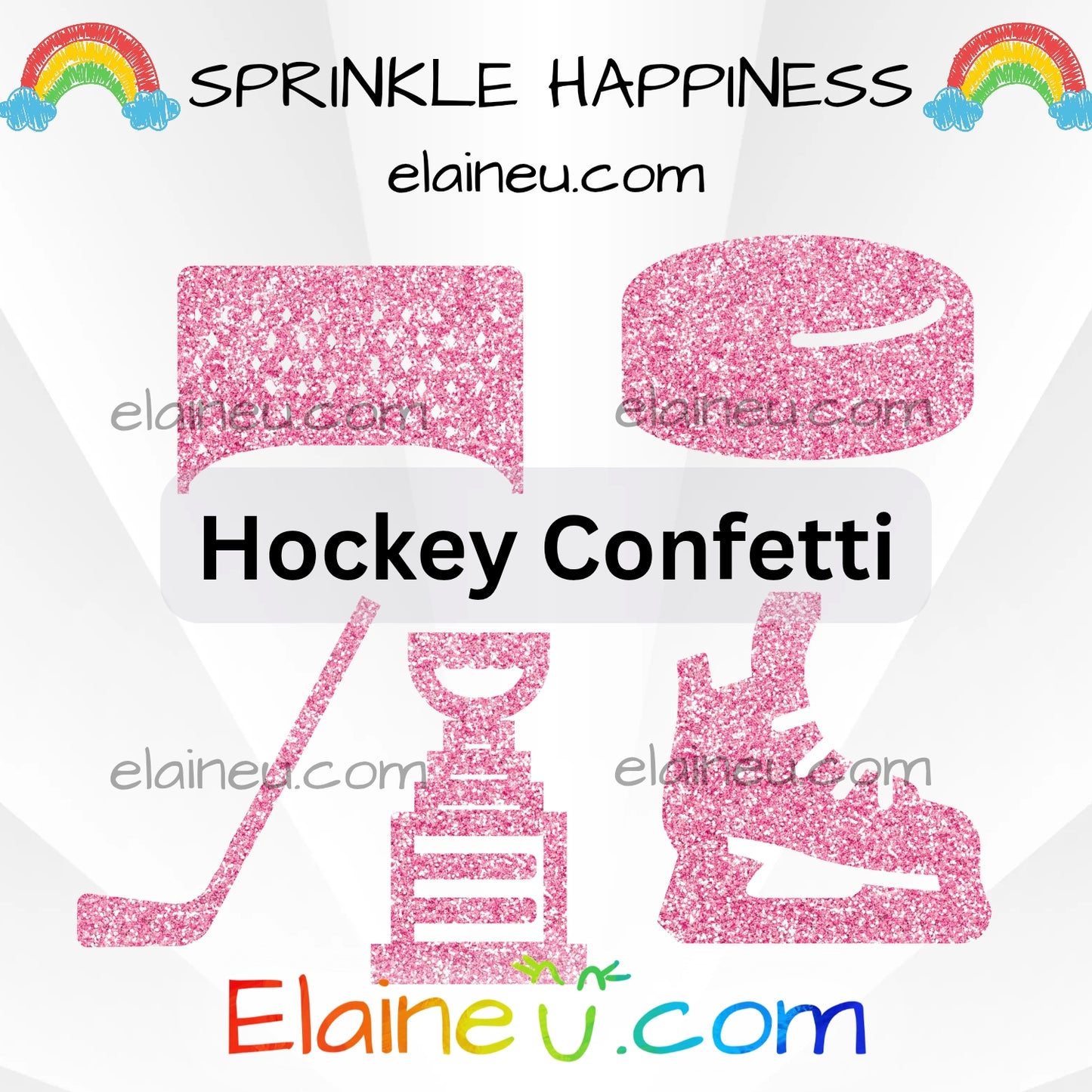 Hockey Confetti – Party Decor with Hockey Stick, Puck, Net, Stanley Cup, and Skates, EU-C-41