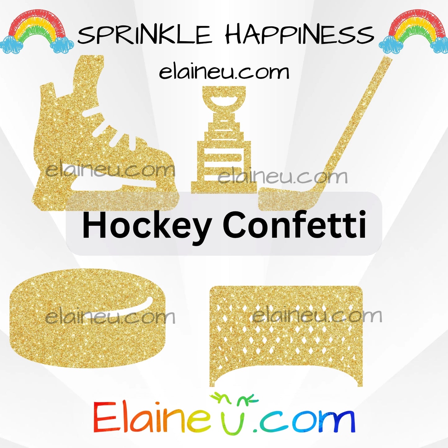Hockey Confetti – Party Decor with Hockey Stick, Puck, Net, Stanley Cup, and Skates, EU-C-41