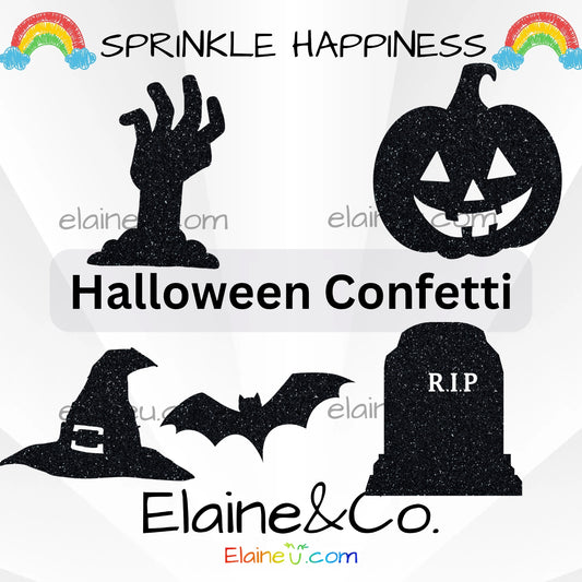 Halloween Confetti – Party Decor with Tombstone, Jack-O’-Lantern, Zombie Hand, Bat, and Witch Hat, EU-C-45
