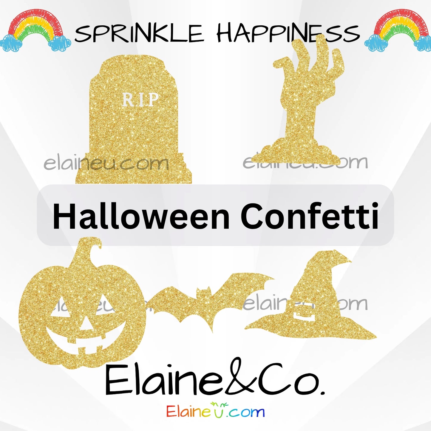 Halloween Confetti – Party Decor with Tombstone, Jack-O’-Lantern, Zombie Hand, Bat, and Witch Hat, EU-C-45