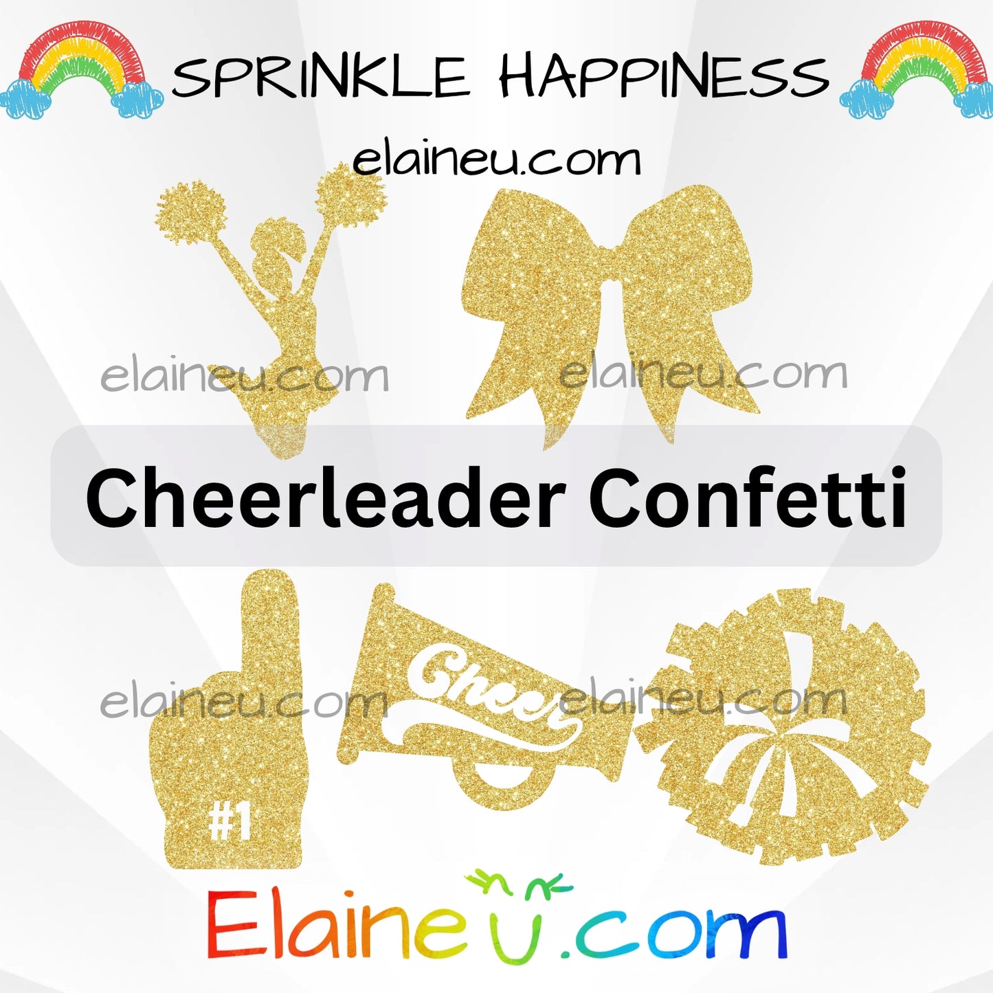 Cheerleader Confetti – Party Decor with Cheerleader, Pompoms, Speaker, #1 Hand, and Bow, EU-C-50