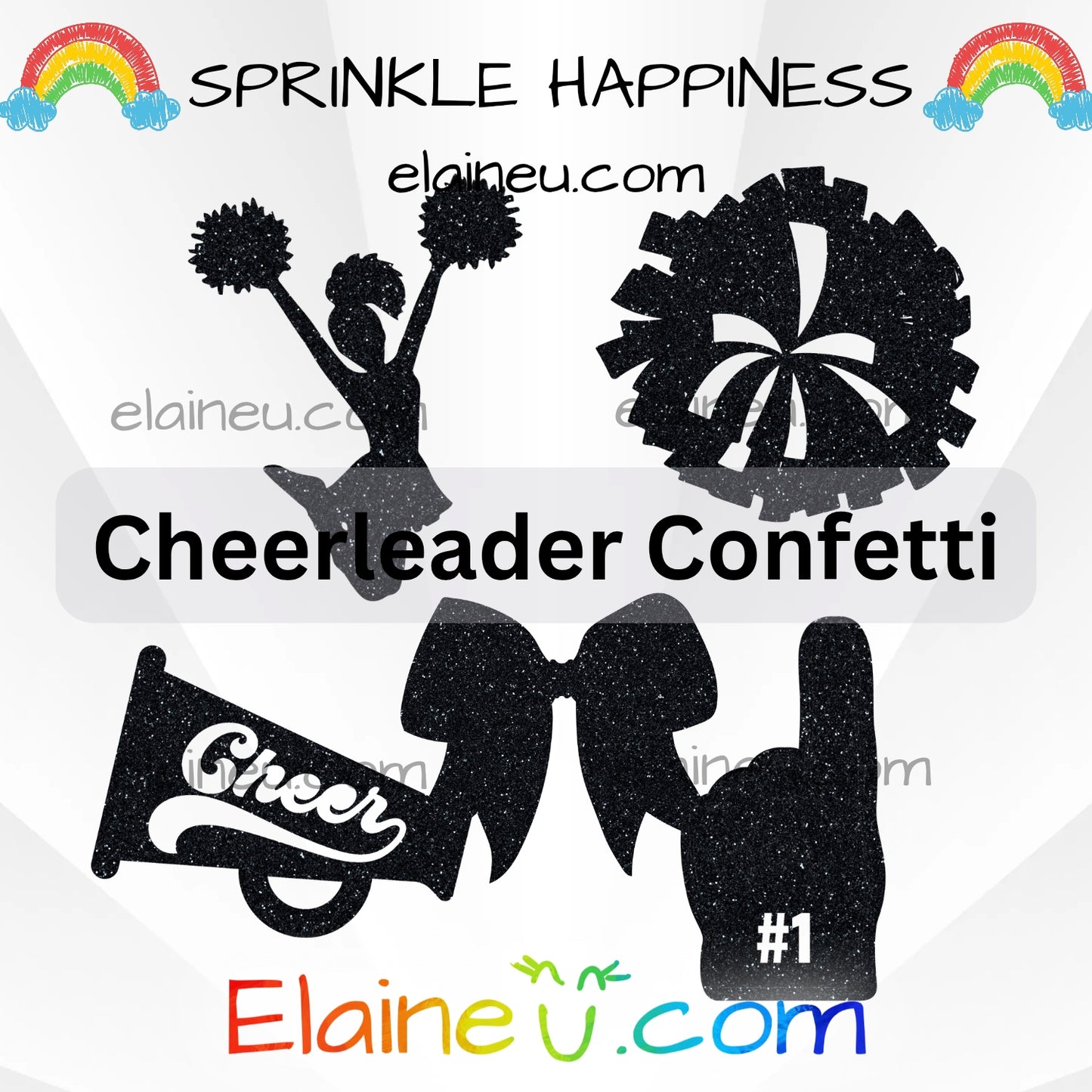 Cheerleader Confetti – Party Decor with Cheerleader, Pompoms, Speaker, #1 Hand, and Bow, EU-C-50