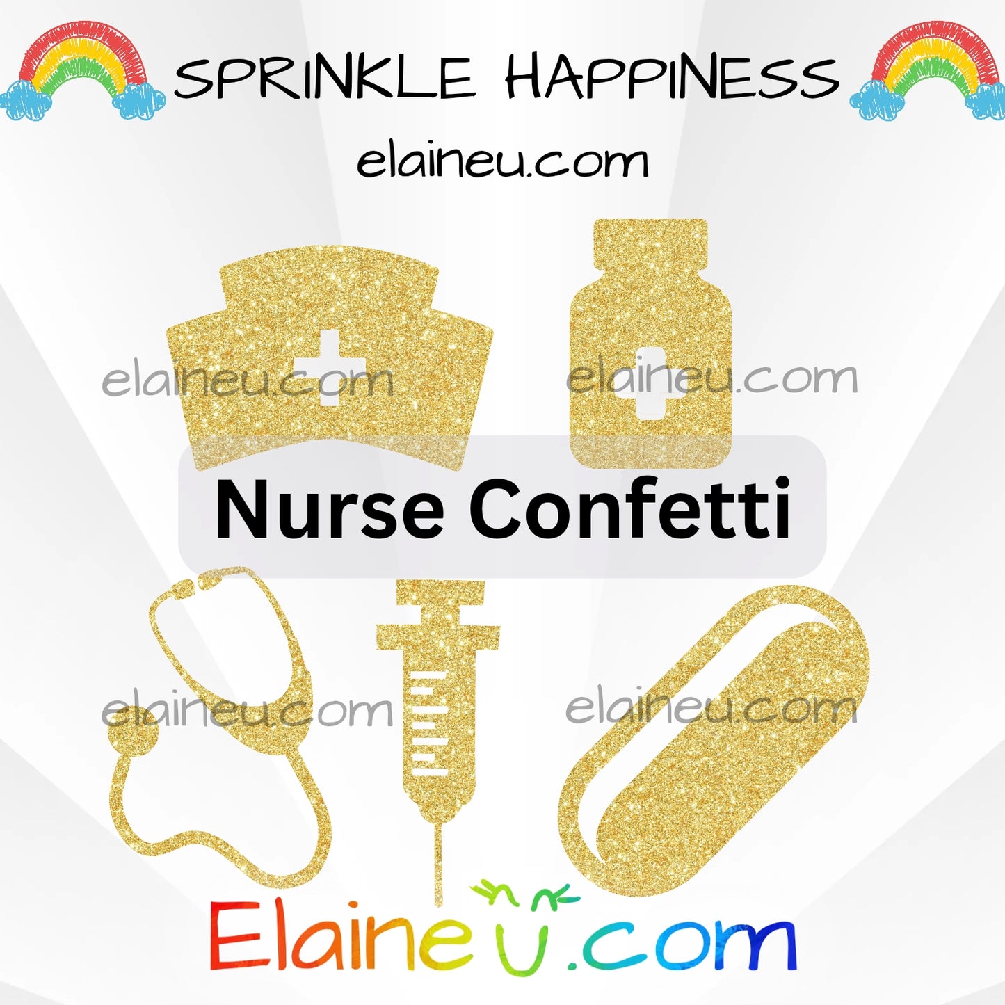 Nurse Confetti – Party Decor with Nurse Hat, Pill, Needle, Stethoscope, and Medicine Bottle, EU-C-56