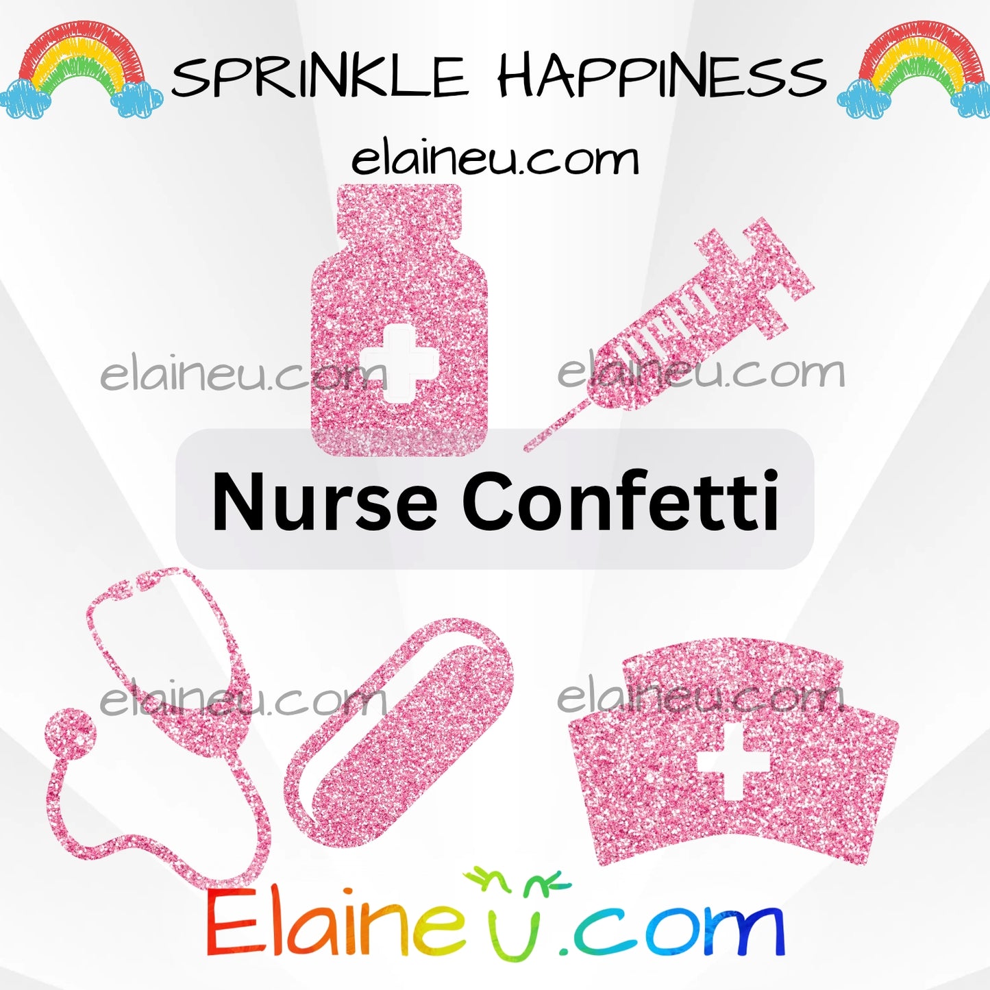 Nurse Confetti – Party Decor with Nurse Hat, Pill, Needle, Stethoscope, and Medicine Bottle, EU-C-56