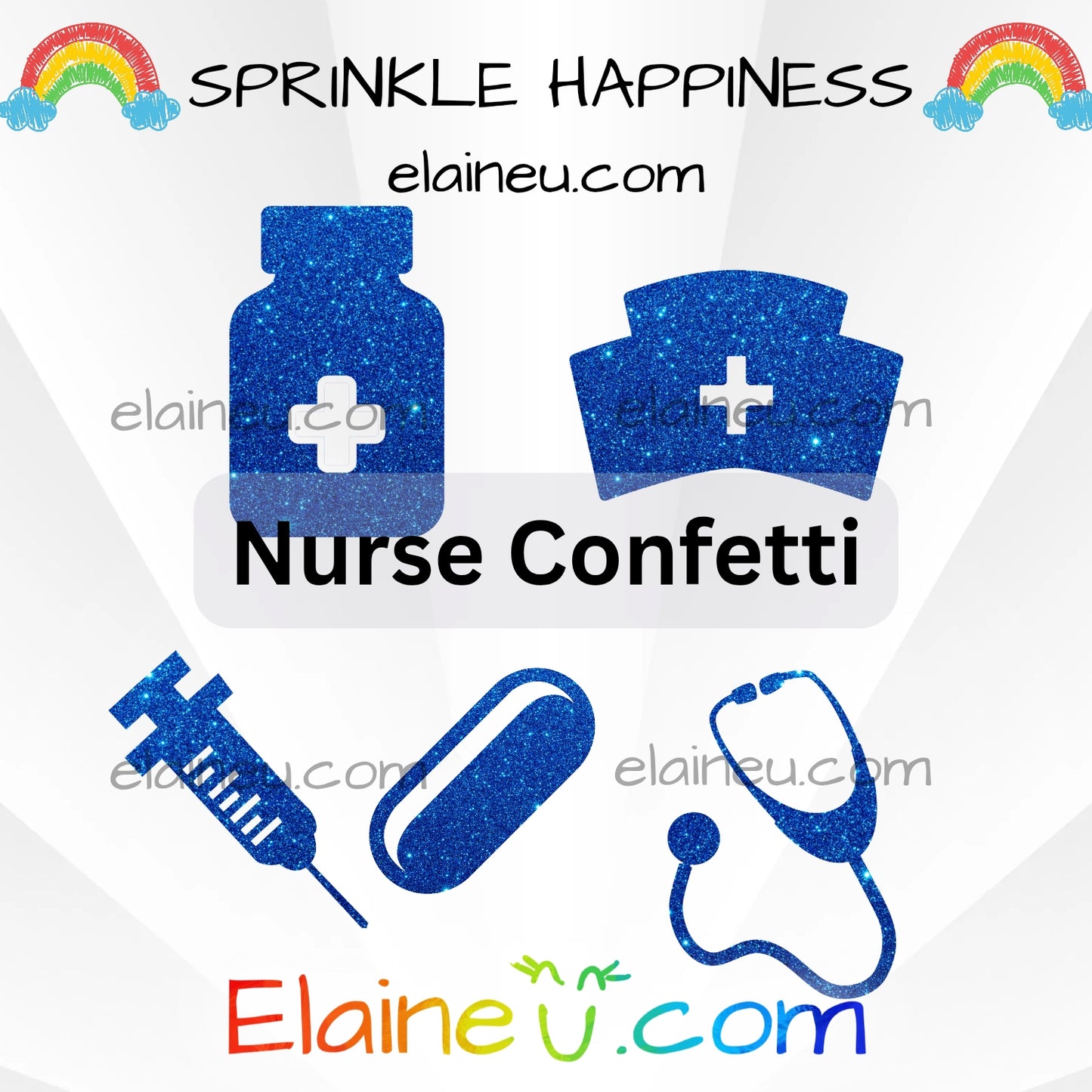 Nurse Confetti – Party Decor with Nurse Hat, Pill, Needle, Stethoscope, and Medicine Bottle, EU-C-56