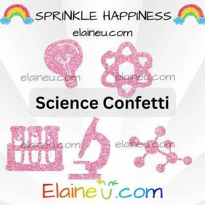 Science Party Confetti – STEM-Themed Table Decor with Atoms, Molecules, Microscope, Light Bulb & Test Tube Shapes, EU-C-61