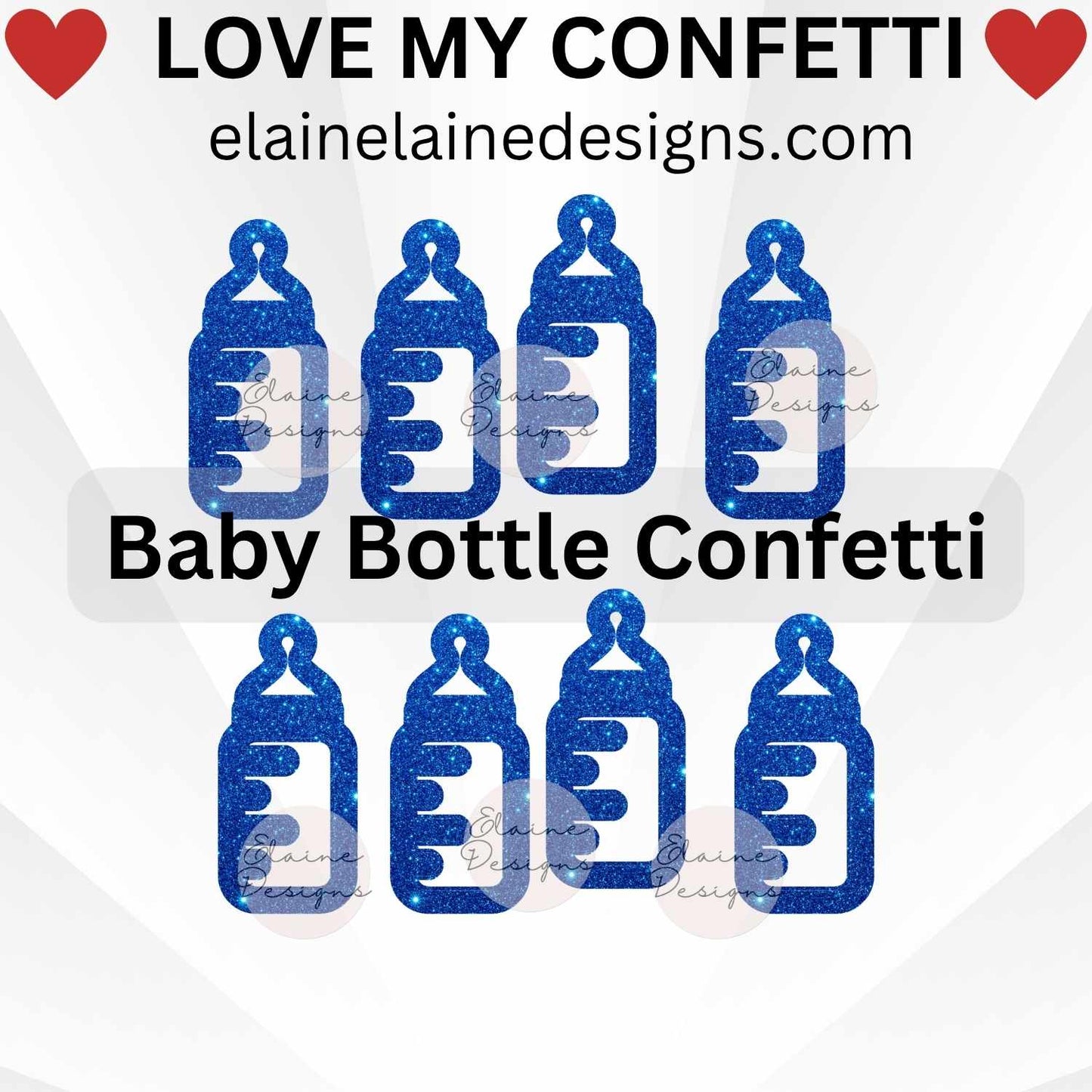 Baby bottle confetti set with 50 cutouts in your chosen size and color. Made from premium glitter cardstock, perfect for baby showers, gender reveals, sprinkles, birthdays, scrapbooking, and DIY projects. Use as table scatter, invitation fillers, or party décor. Sizes shown in images are not to scale – please refer to selected options.