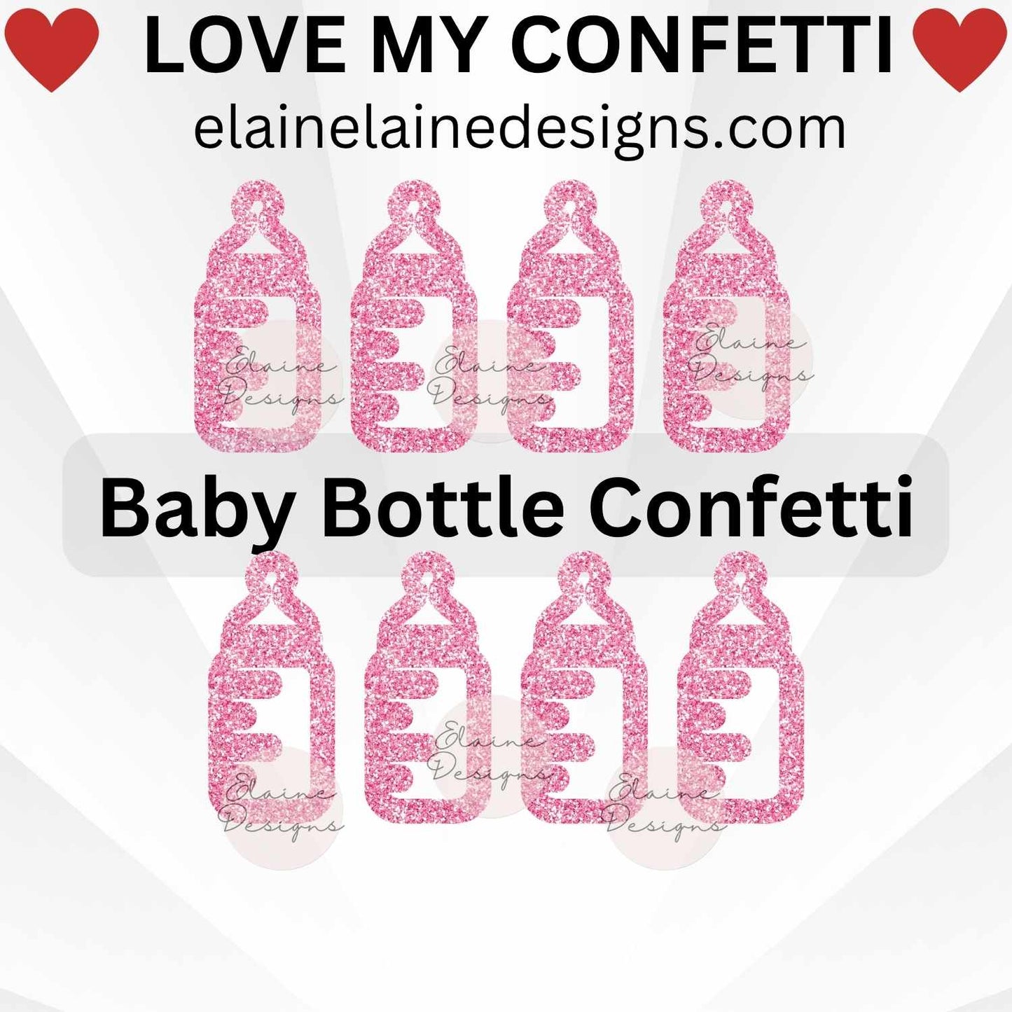 Baby bottle confetti set with 50 cutouts in your chosen size and color. Made from premium glitter cardstock, perfect for baby showers, gender reveals, sprinkles, birthdays, scrapbooking, and DIY projects. Use as table scatter, invitation fillers, or party décor. Sizes shown in images are not to scale – please refer to selected options.