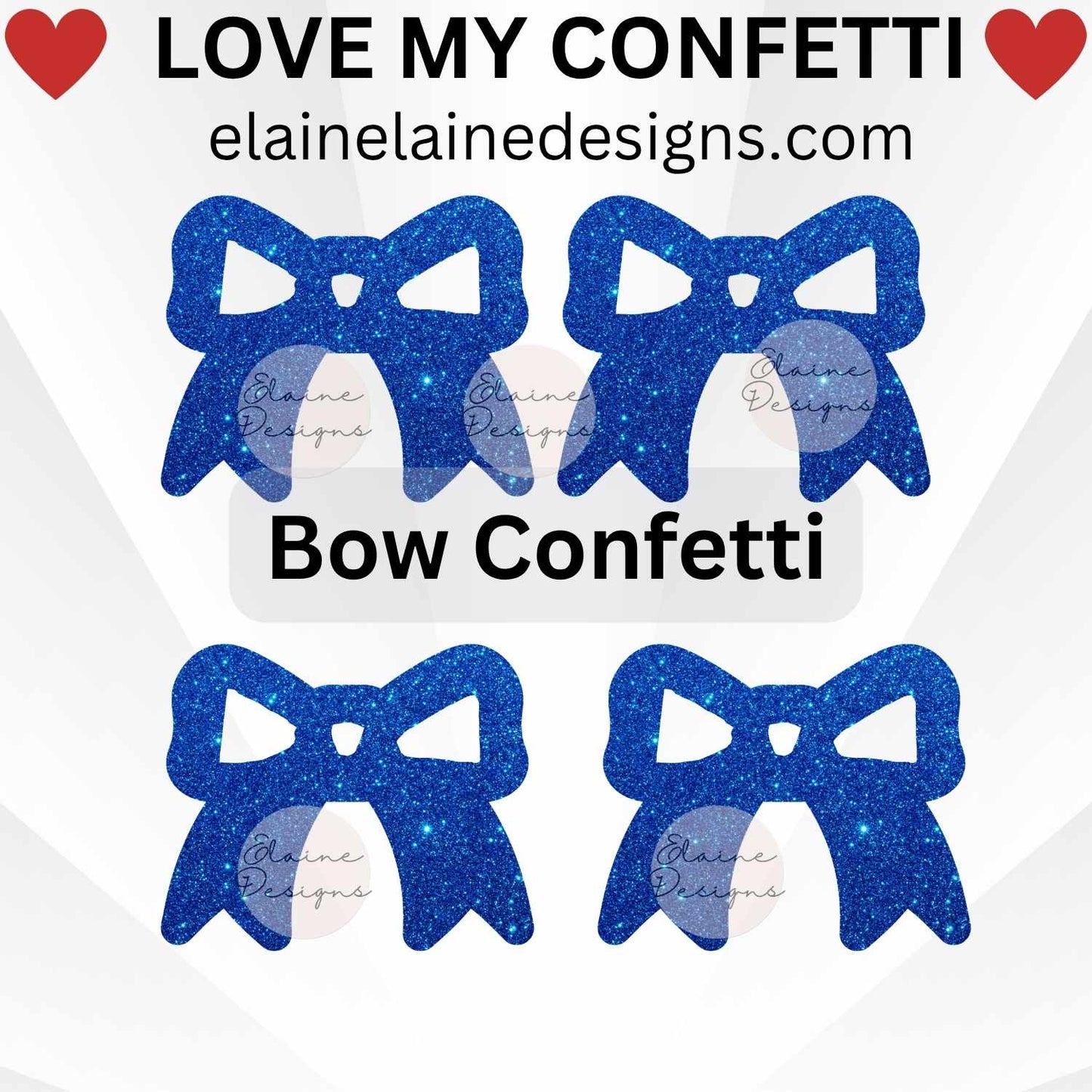Bow confetti set with 50 cutouts in your chosen size and color. Made from premium glitter cardstock, perfect for baby showers, gender reveals, girl birthday parties, tea parties, or scrapbooking. Use as table scatter, invitation fillers, or party decorations. Sizes in images are not to scale – please refer to size options.