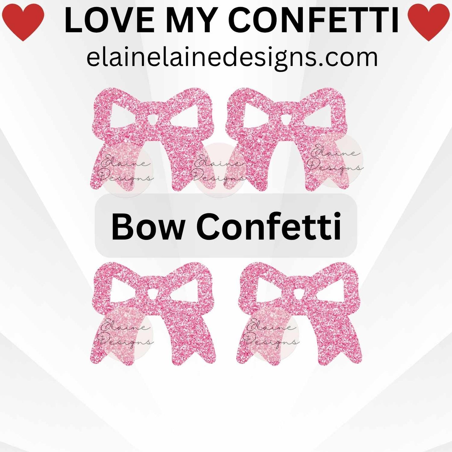 Bow confetti set with 50 cutouts in your chosen size and color. Made from premium glitter cardstock, perfect for baby showers, gender reveals, girl birthday parties, tea parties, or scrapbooking. Use as table scatter, invitation fillers, or party decorations. Sizes in images are not to scale – please refer to size options.