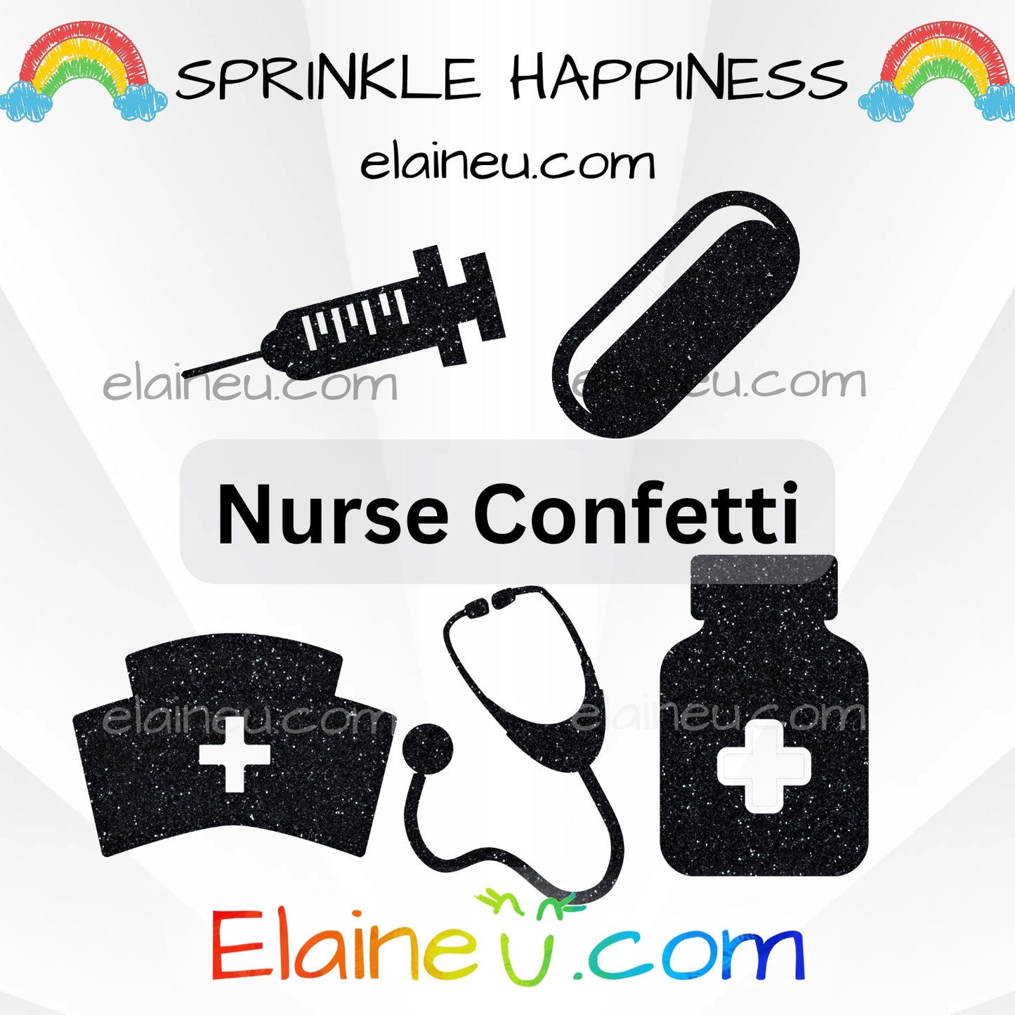 Nurse Confetti – Party Decor with Nurse Hat, Pill, Needle, Stethoscope, and Medicine Bottle, EU-C-56