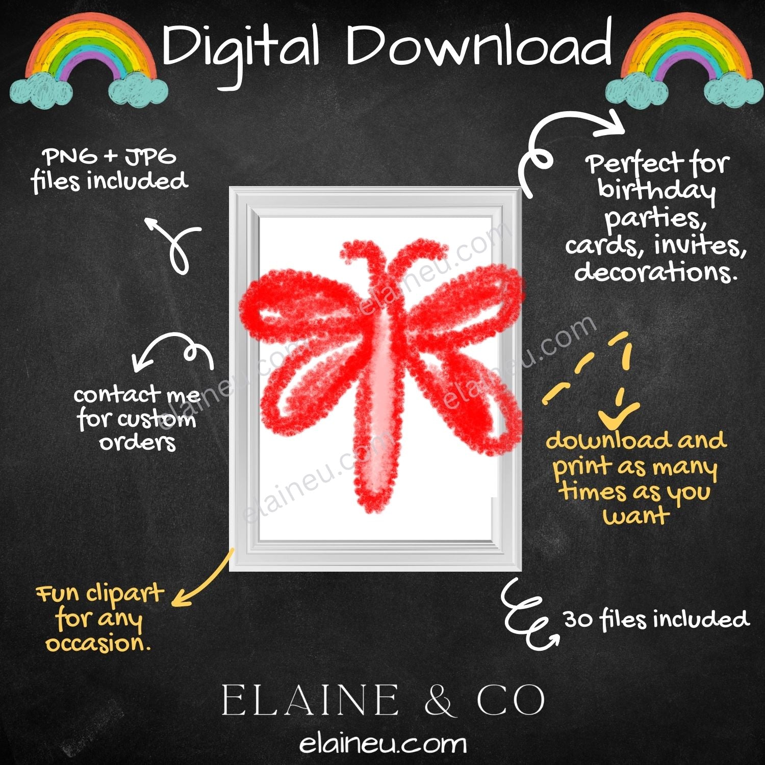 handdrawn crayon clipart for spring - ladybug, butterflies, bees, hearts, flowers, mushrooms, rainbow, leafs, bird