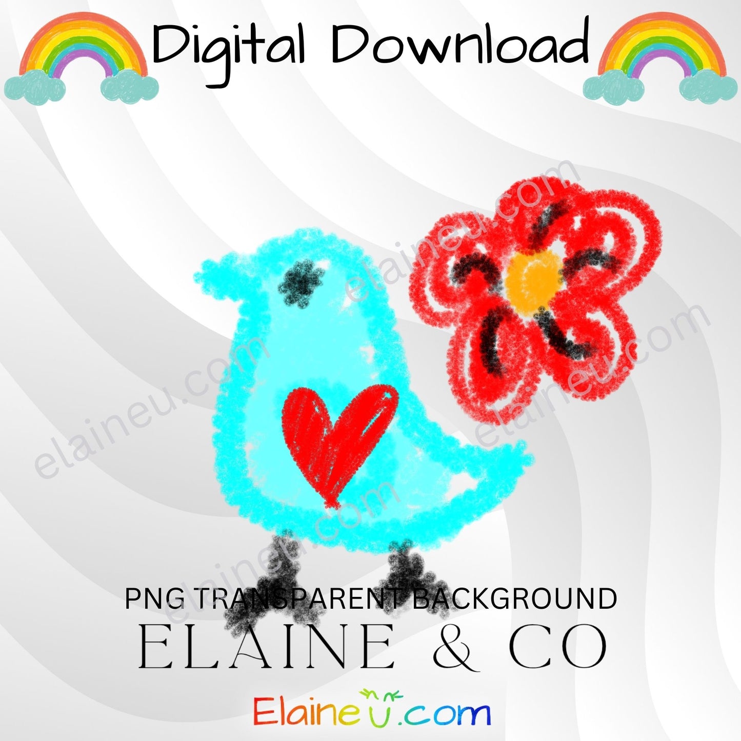 handdrawn crayon clipart for spring - ladybug, butterflies, bees, hearts, flowers, mushrooms, rainbow, leafs, bird