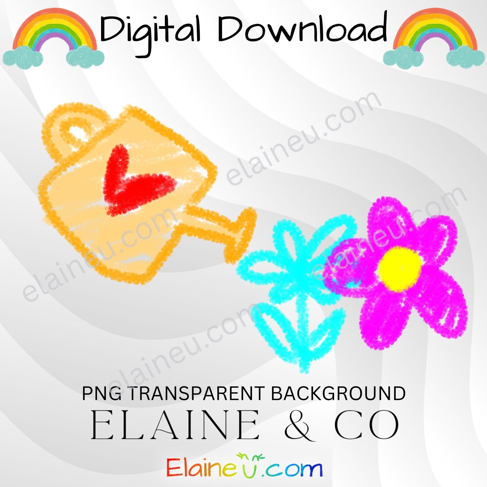 handdrawn crayon clipart for spring - ladybug, butterflies, bees, hearts, flowers, mushrooms, rainbow, leafs, bird