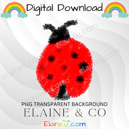 handdrawn crayon clipart for spring - ladybug, butterflies, bees, hearts, flowers, mushrooms, rainbow, leafs, bird