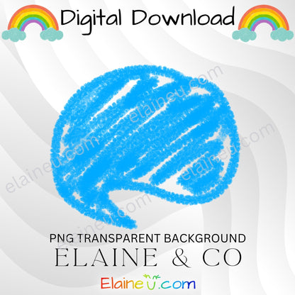 Blue crayon mark on a transparent background with 'Elaine & Co' branding.