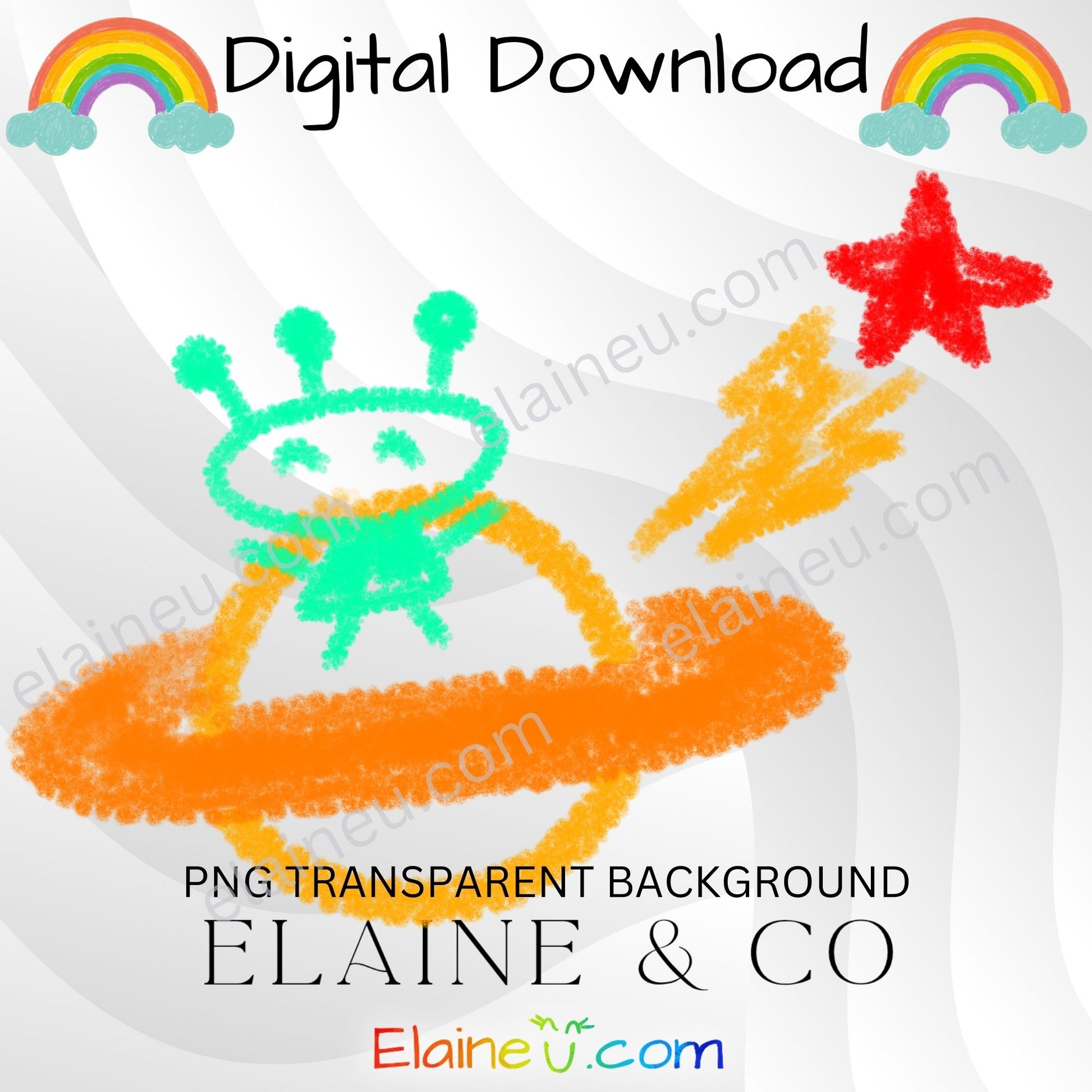 handdrawn crayon doodles space themed.  30 different space shapes including aliens, spaceships, planets, stars, moon, rainbows and more.