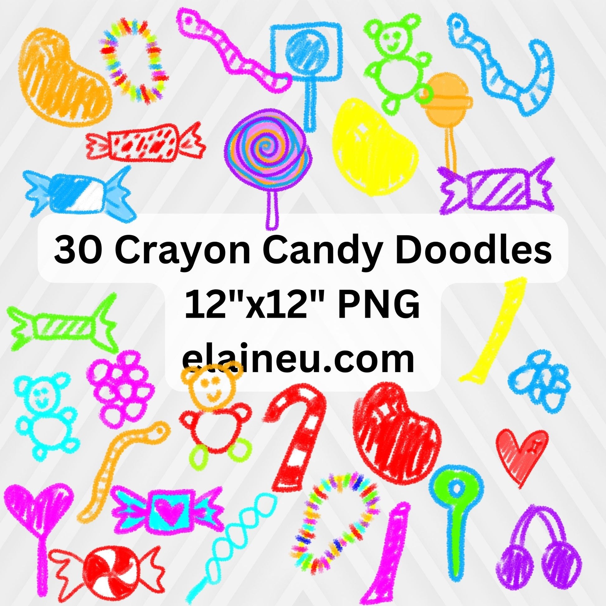 handdrawn crayon clipart - candies, candy, lollipop, gummy bears, gummy worms, candy necklaces, nerd clusters