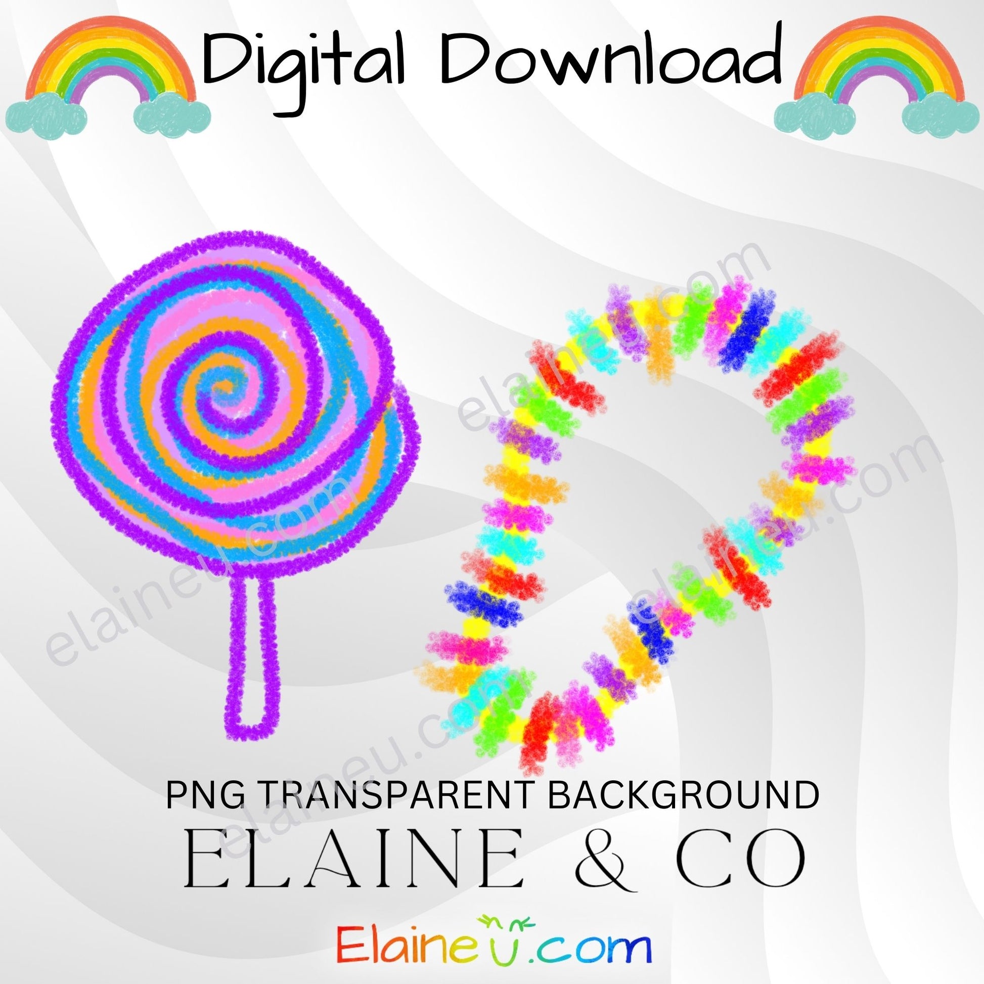 handdrawn crayon clipart - candies, candy, lollipop, gummy bears, gummy worms, candy necklaces, nerd clusters