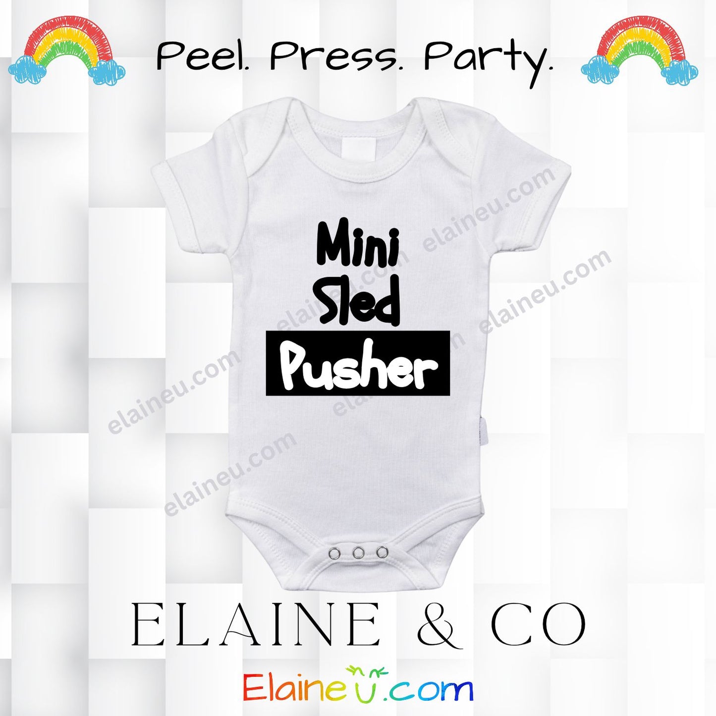 Iron-On Vinyl Decal – Mini Sled Pusher (Baby Onesie Transfer, Clothing Not Included), EU-I-5