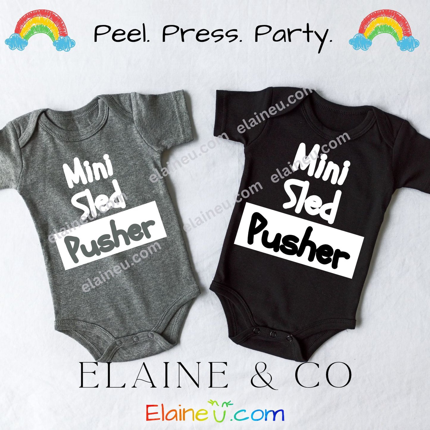 Iron-On Vinyl Decal – Mini Sled Pusher (Baby Onesie Transfer, Clothing Not Included), EU-I-5