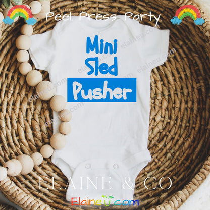 Iron-On Vinyl Decal – Mini Sled Pusher (Baby Onesie Transfer, Clothing Not Included), EU-I-5