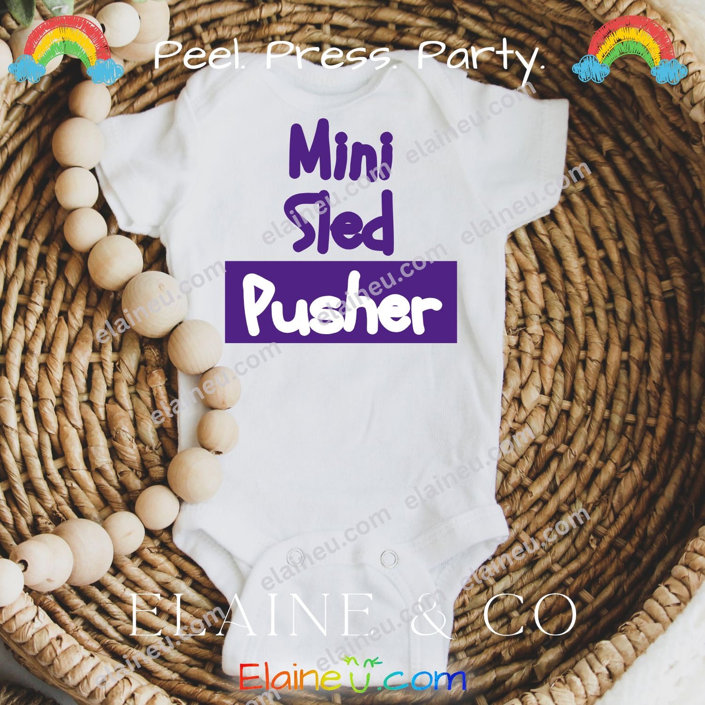 Iron-On Vinyl Decal – Mini Sled Pusher (Baby Onesie Transfer, Clothing Not Included), EU-I-5