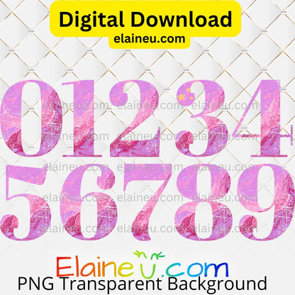 Distressed Marbled Numbers 0–9 | Pink Marble Number Clipart | Grunge Digital Download PNG JPG, EU-N-670