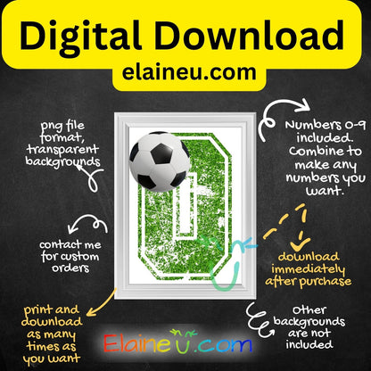 Green Distressed Soccer Numbers 0–9 | PNG &JPG | 3D Soccer Ball Clipart | Digital Download, Football numbers, Numbers Clipart, EU-N-673