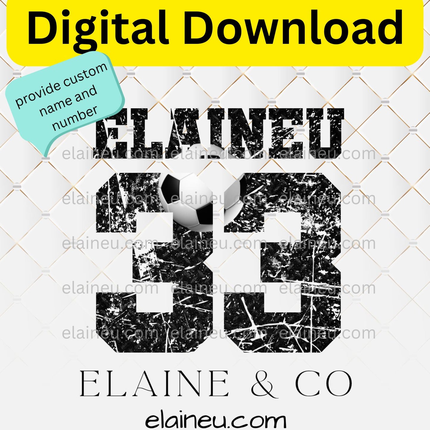 Custom Text Soccer Numbers | Distressed Varsity Font with Soccer Ball | PNG & JPG | Digital Download, EU-N-674