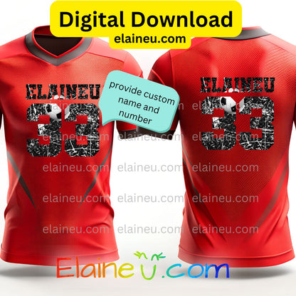 Custom Text Soccer Numbers | Distressed Varsity Font with Soccer Ball | PNG & JPG | Digital Download, EU-N-674