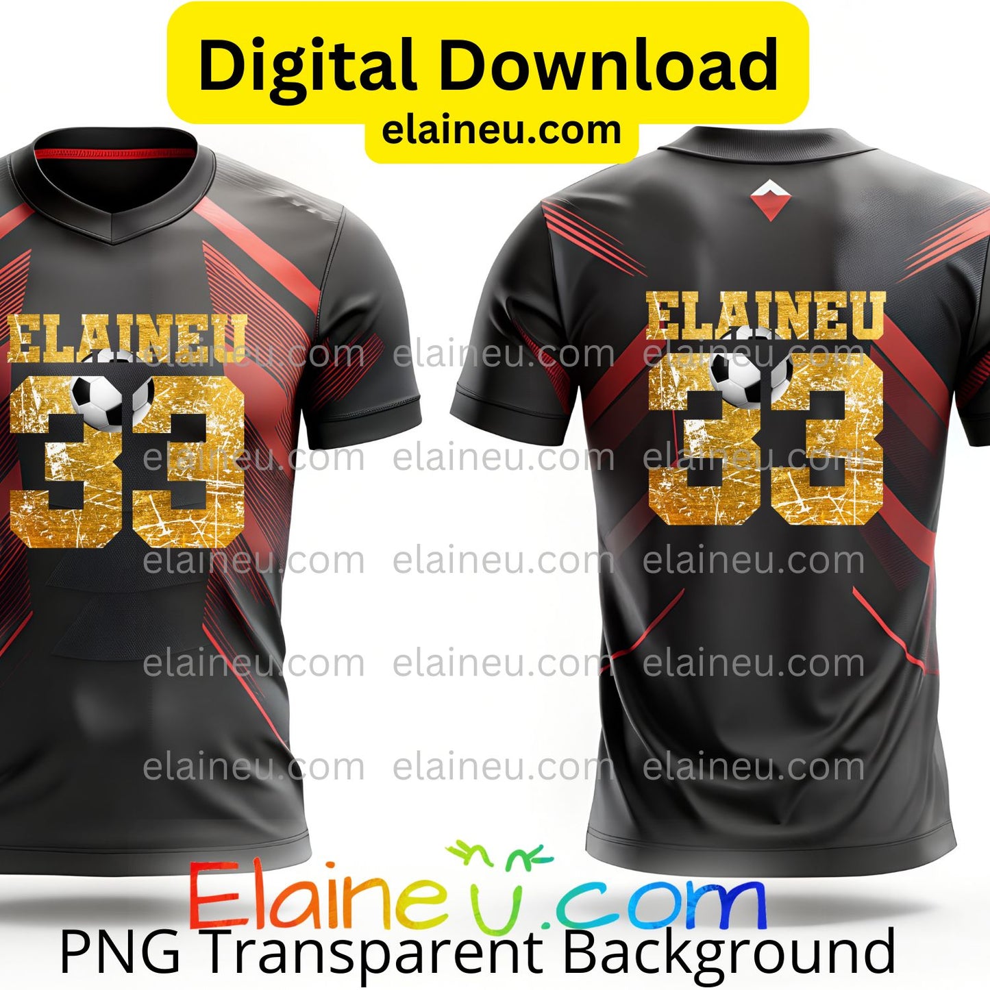Custom Text Soccer Numbers | Distressed Varsity Font with Soccer Ball | PNG & JPG | Digital Download, EU-N-674