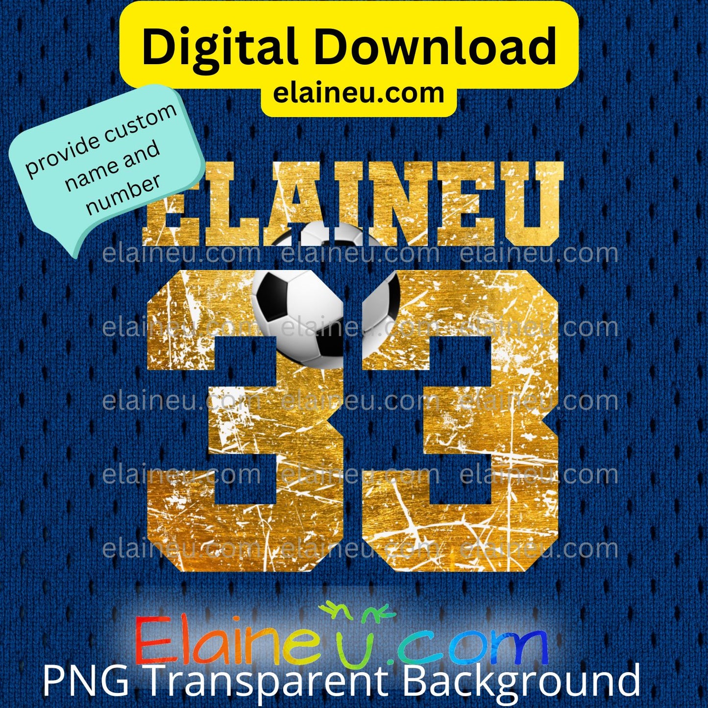 Custom Text Soccer Numbers | Distressed Varsity Font with Soccer Ball | PNG & JPG | Digital Download, EU-N-674